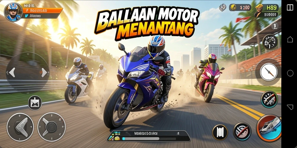 Gameplay H89 menampilkan balapan motor yang seru dan penuh adrenalin.