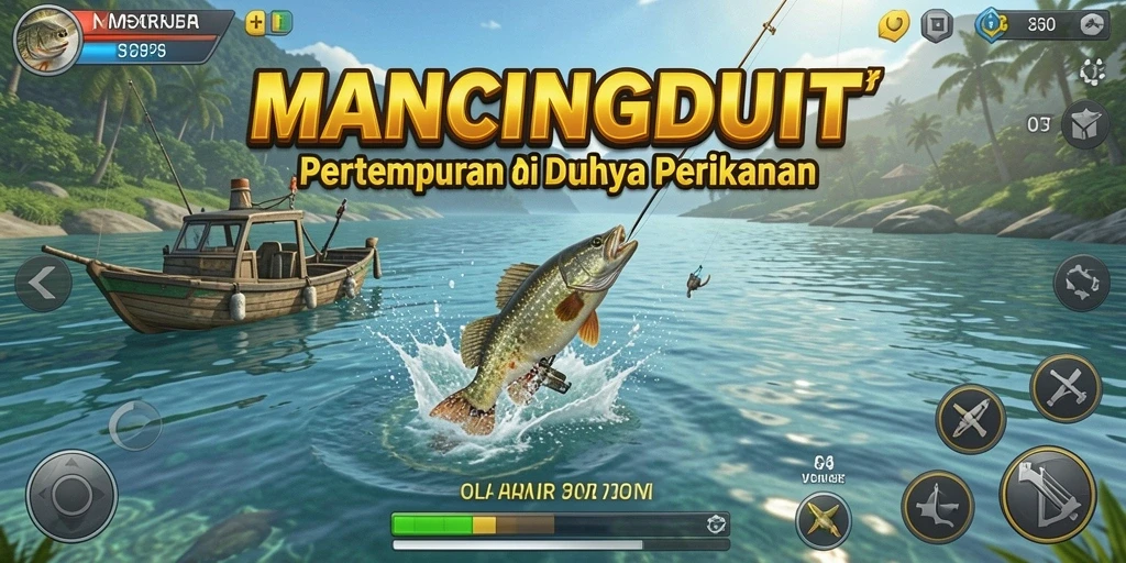 Gameplay seru dari MANCINGDUIT dengan aksi memancing di tengah pertempuran.