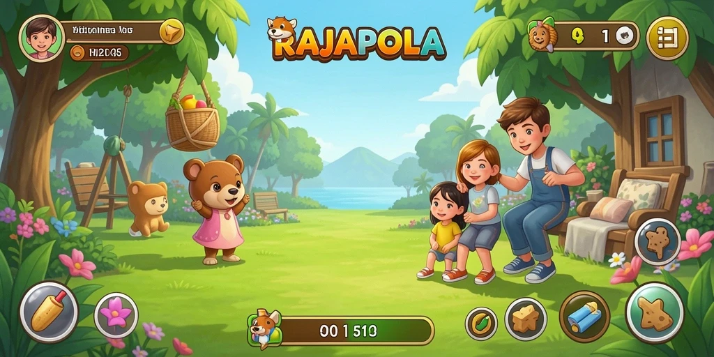 Tampilan gameplay menarik dari RAJAPOLA yang penuh warna.