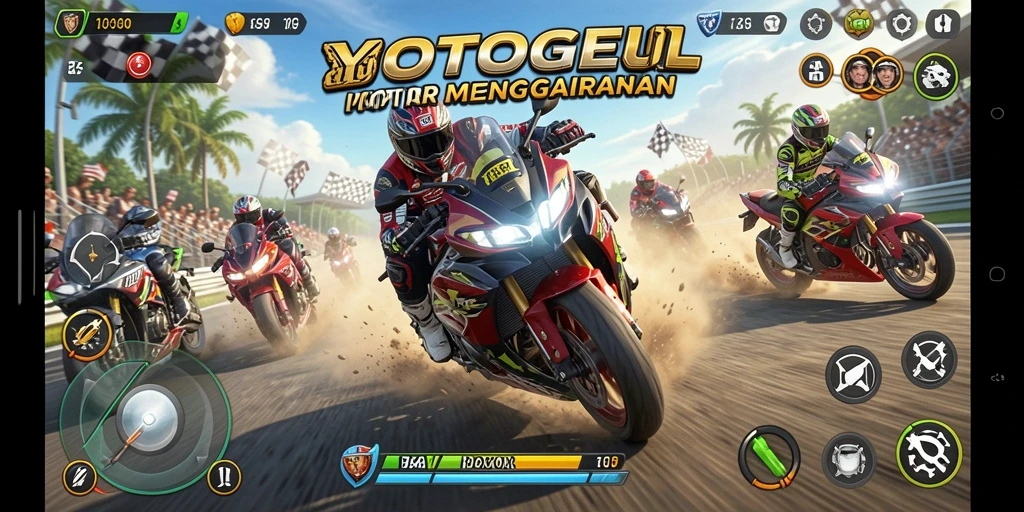 Tampilan gameplay YOTOGEL yang mendebarkan dan penuh aksi balapan motor.